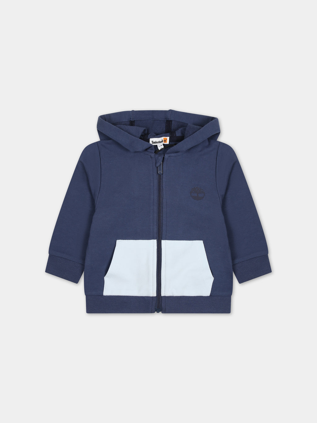 Blue hooded sweatshirt for baby boy with logo